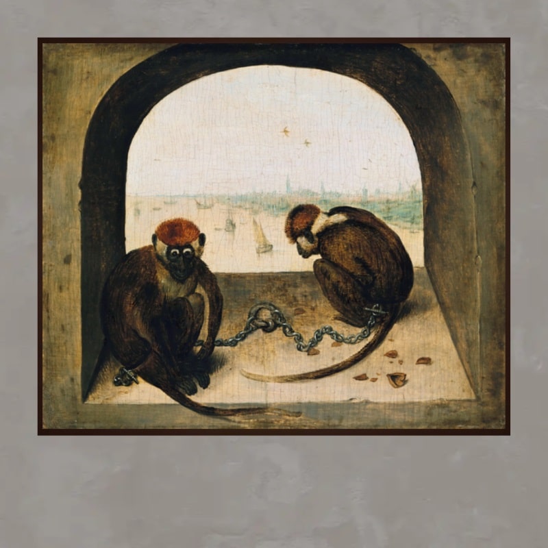 Two Monkeys by Pieter Bruegel 1562 Printed on Canvas