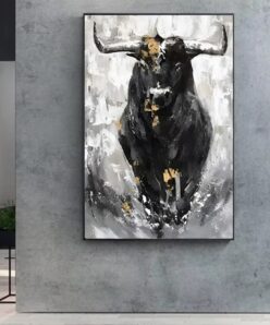 Black Bull Abstract Painting Printed on Canvas