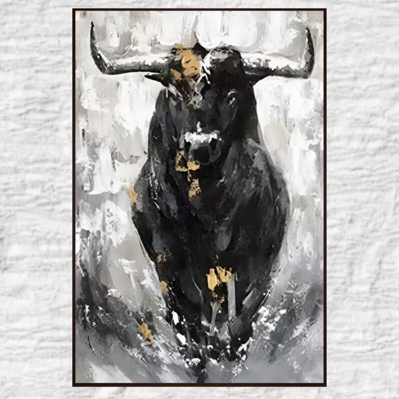 Black Bull Abstract Painting Printed on Canvas