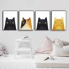 Black and Yellow Abstract Cat Printed on Canvas