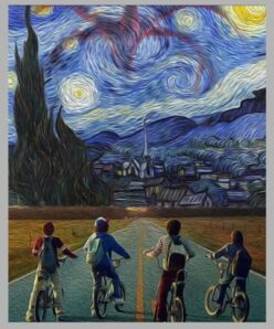 Boys on Bicycles Looking at the Starry Night and Some Creature