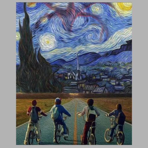 Boys on Bicycles Looking at the Starry Night and Some Creature