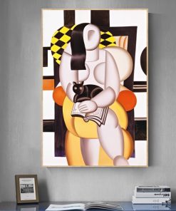 Woman with Cat by Fernand Leger Printed on Canvas