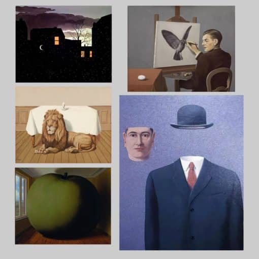 Five Paintings by René Magritte Printed on Canvas