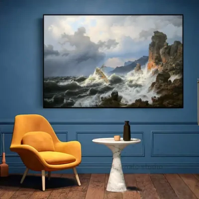 Storm on the Sea at the Norwegian Coast by Andreas Achenbach Printed on Canvas