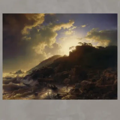 Sunset after a Storm on the Coast of Sicily by Andreas Achenbach - Image 3
