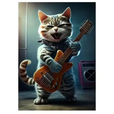 Cat Singing and Playing on a Guitar Printed on Canvas - Image 3
