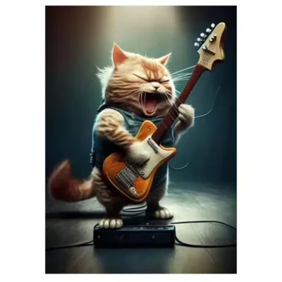 Cat Singing and Playing on a Guitar Printed on Canvas - Image 4