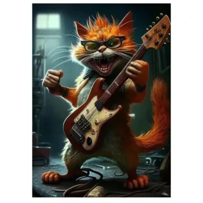 Cat Singing and Playing on a Guitar Printed on Canvas - Image 5