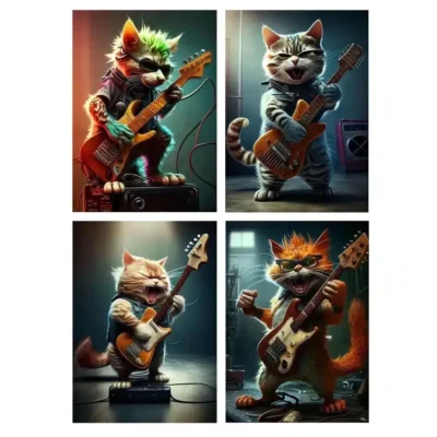 Cat Singing and Playing on a Guitar Printed on Canvas