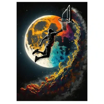 Playing Basketball in the Space Printed on Canvas - Image 4