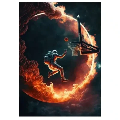 Playing Basketball in the Space Printed on Canvas - Image 5