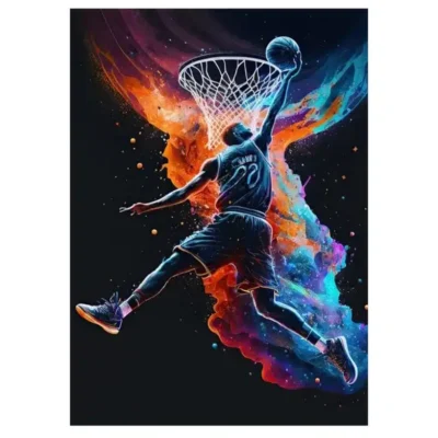 Playing Basketball in the Space Printed on Canvas - Image 6