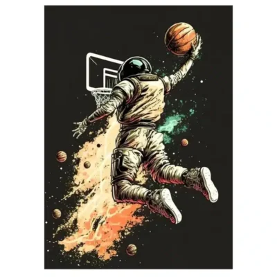 Playing Basketball in the Space Printed on Canvas - Image 9