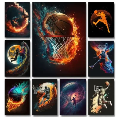 Playing Basketball in the Space Printed on Canvas