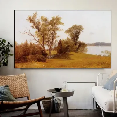 Sailboats on the Hudson at Irvington by Albert Bierstadt Printed on Canvas