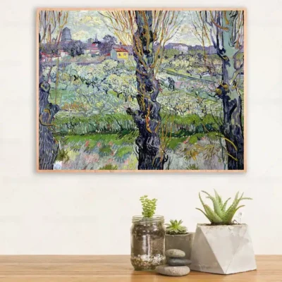 View of Arles, Flowering Orchard by Vincent van Gogh Printed on Canvas