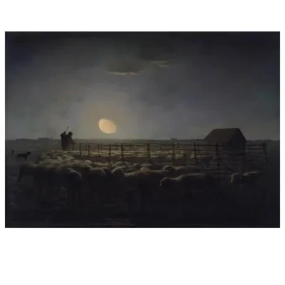 The Sheepfold, Moonlight, by Jean-François Millet 1850
