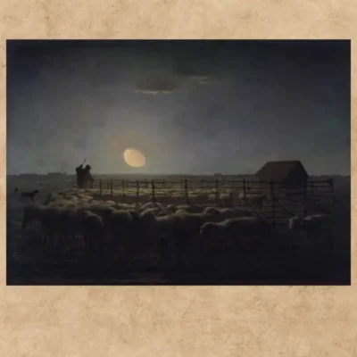 The Sheepfold, Moonlight by Jean-François Millet 1850