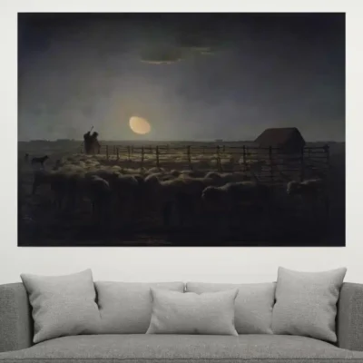The Sheepfold, Moonlight by Jean-François Millet Printed on Canvas