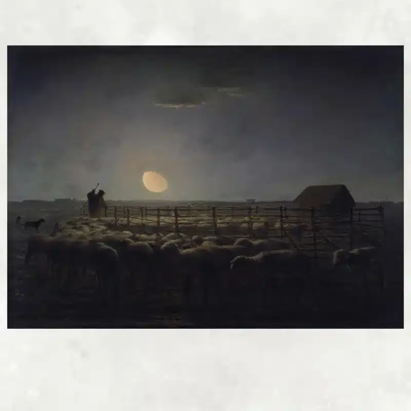 The Sheepfold, Moonlight, by Jean-François Millet Printed on Canvas
