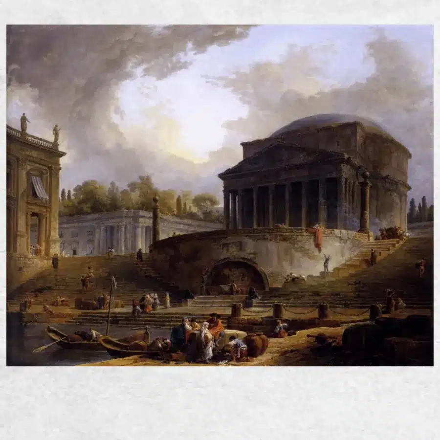A View of Ripetta by Hubert Robert Printed on Canvas