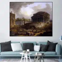 A View of Ripetta by Hubert Robert Printed on Canvas
