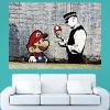 Banksy Graffiti Super Mario and Policeman Printed on Canvas
