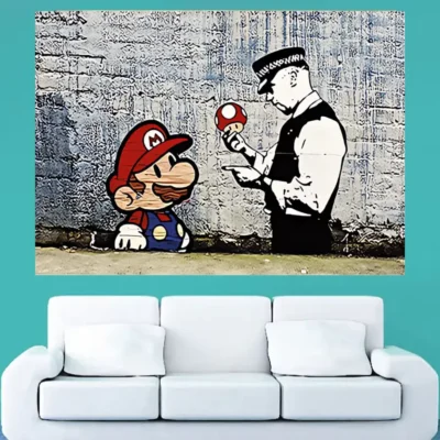Banksy Graffiti Super Mario and Policeman Printed on Canvas