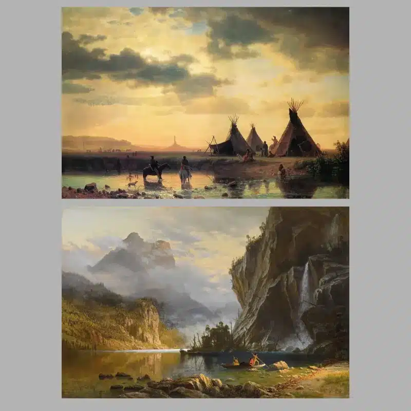 Indians Spear Fishing and Sioux Village by Albert Bierstadt Printed on Canvas
