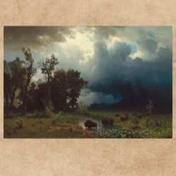 Buffalo Trail, The Impending Storm by Albert Bierstadt Printed on Canvas
