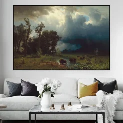 Buffalo Trail, The Impending Storm by Albert Bierstadt Printed on Canvas