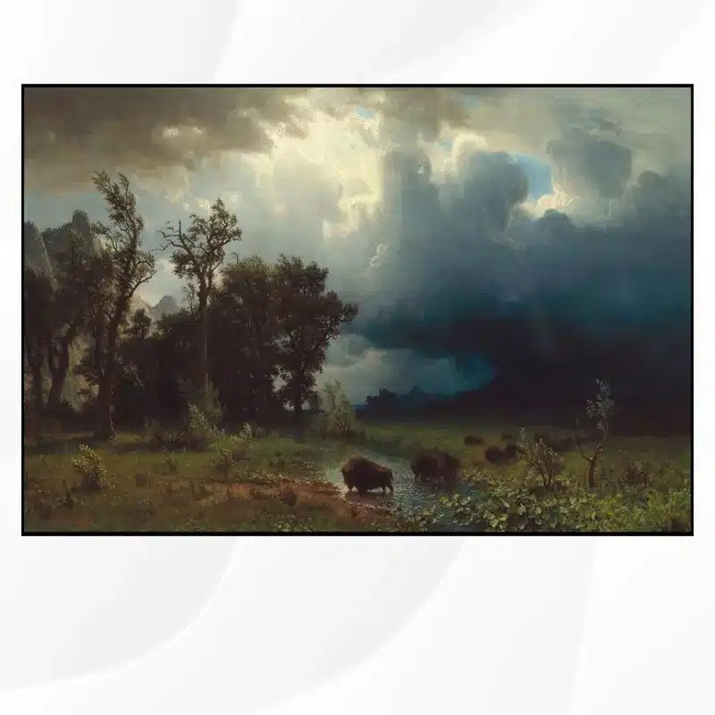 Buffalo Trail, The Impending Storm by Albert Bierstadt Printed on Canvas