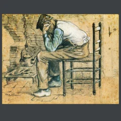 Peasant Sitting by the Fireplace, Worn Out by Vincent van Gogh 1881