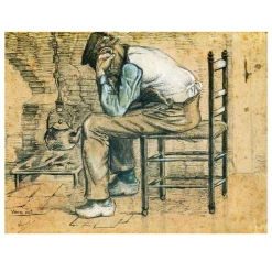 Peasant Sitting by the Fireplace, Worn Out by Vincent van Gogh 1881