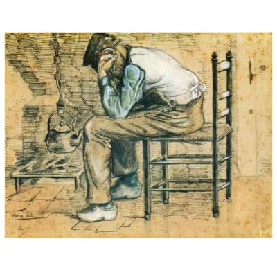 Peasant Sitting by the Fireplace, Worn Out by Vincent van Gogh 1881
