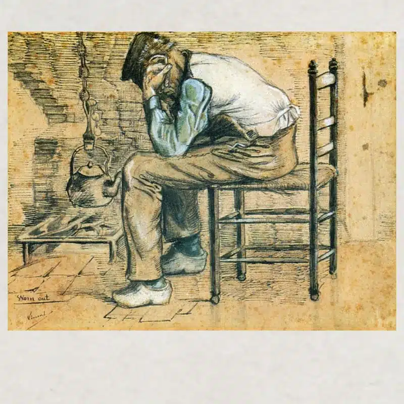 Peasant Sitting by the Fireplace, Worn Out by Vincent van Gogh 1881