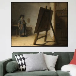 Artist in his Studio by Rembrandt Printed on Canvas