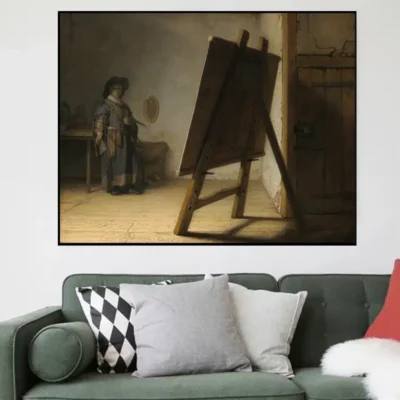 Artist in his Studio by Rembrandt Printed on Canvas