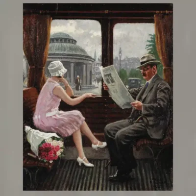 In the Tram Compartment by Paul Gustav Fischer 1927