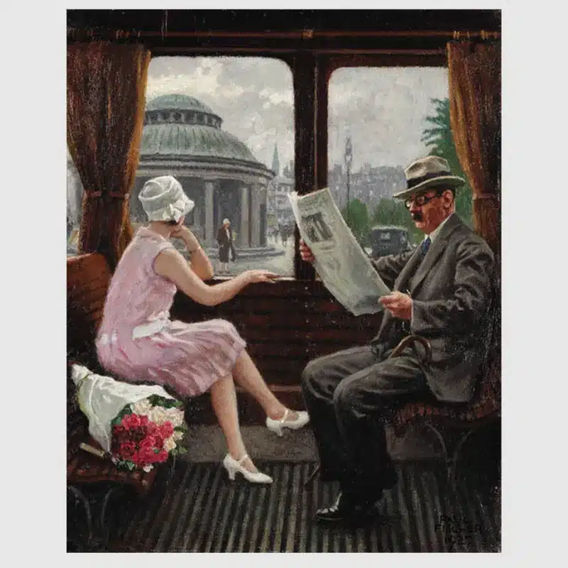 In the Tram Compartment by Paul Gustav Fischer Printed on Canvas