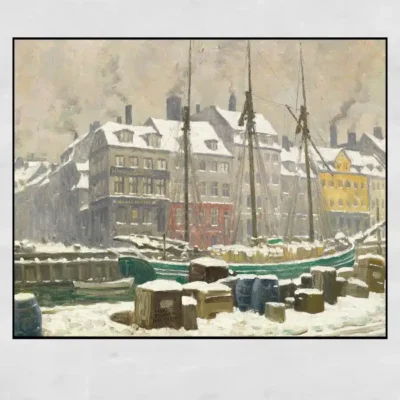 Winter Day By The Harbor by Paul Fischer Printed on Canvas