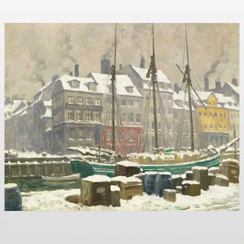 Winter Day By The Harbor by Paul Fischer Printed on Canvas