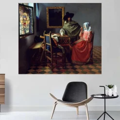 The Glass of Wine by Johannes Vermeer Printed on Canvas