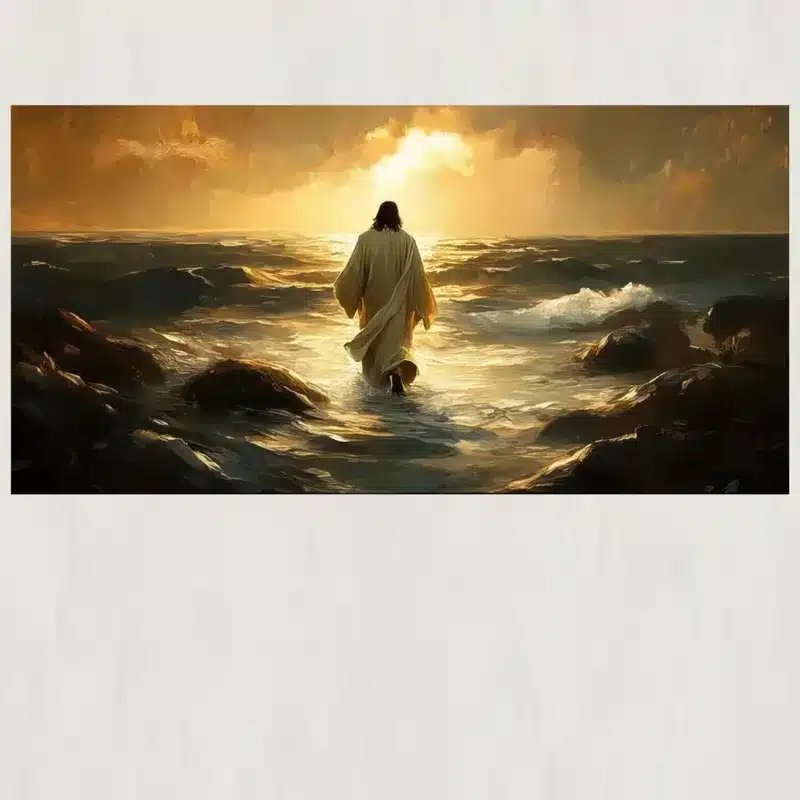 Jesus Walking at the Sunset Printed on Canvas
