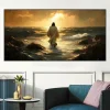 Jesus Walking at the Sunset Printed on Canvas