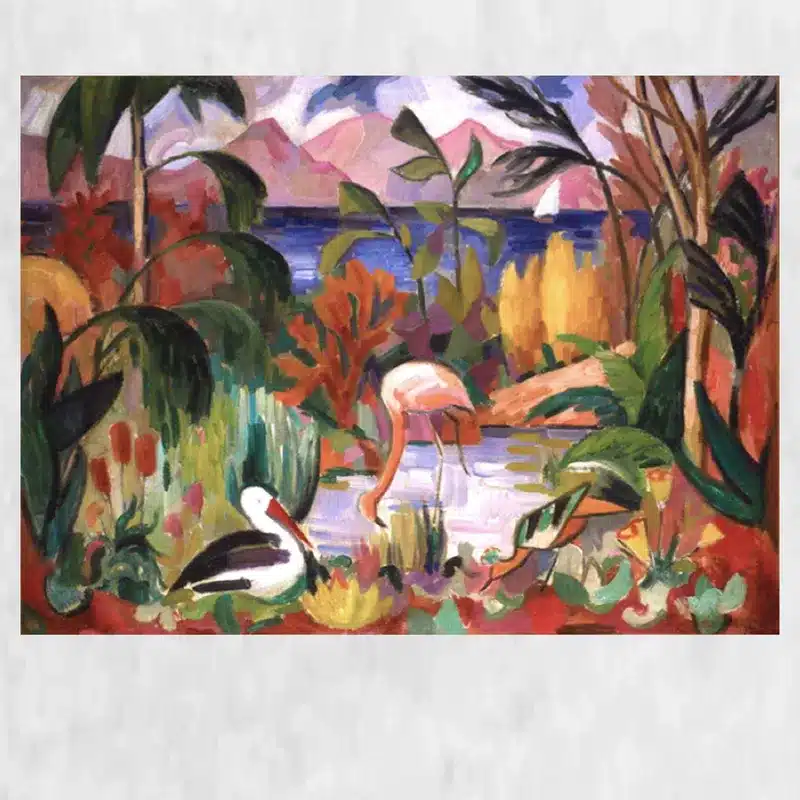 Colored Landscape with Aquatic Birds by Jean Metzinger Printed on Canvas