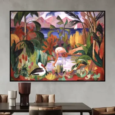 Colored Landscape with Aquatic Birds by Jean Metzinger Printed on Canvas