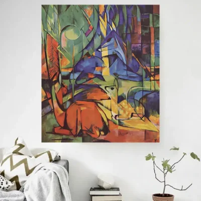 Deer in Woods by Franz Marc Printed on Canvas