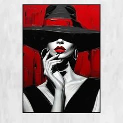 The Woman With the Red Lips Printed on Canvas